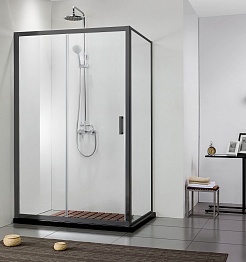 Aquatek Душевая дверь в нишу Ария 120x200 AQ ARI RA 12020BL профиль черный стекло прозрачное – фотография-4